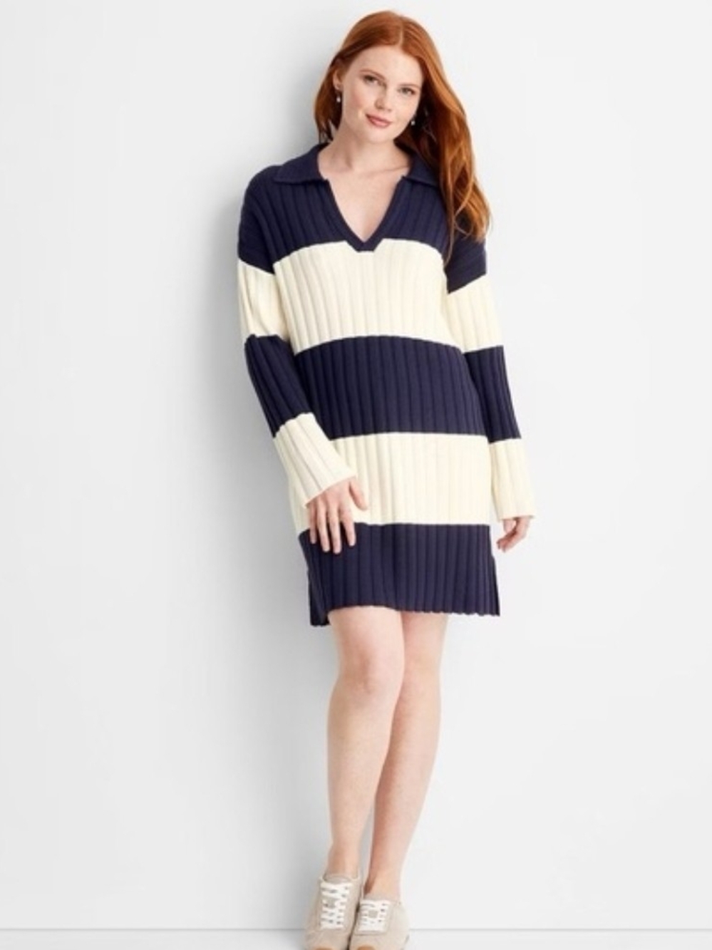 Future Collective Long Sleeve Oversized Rugby Mini Sweater Dress